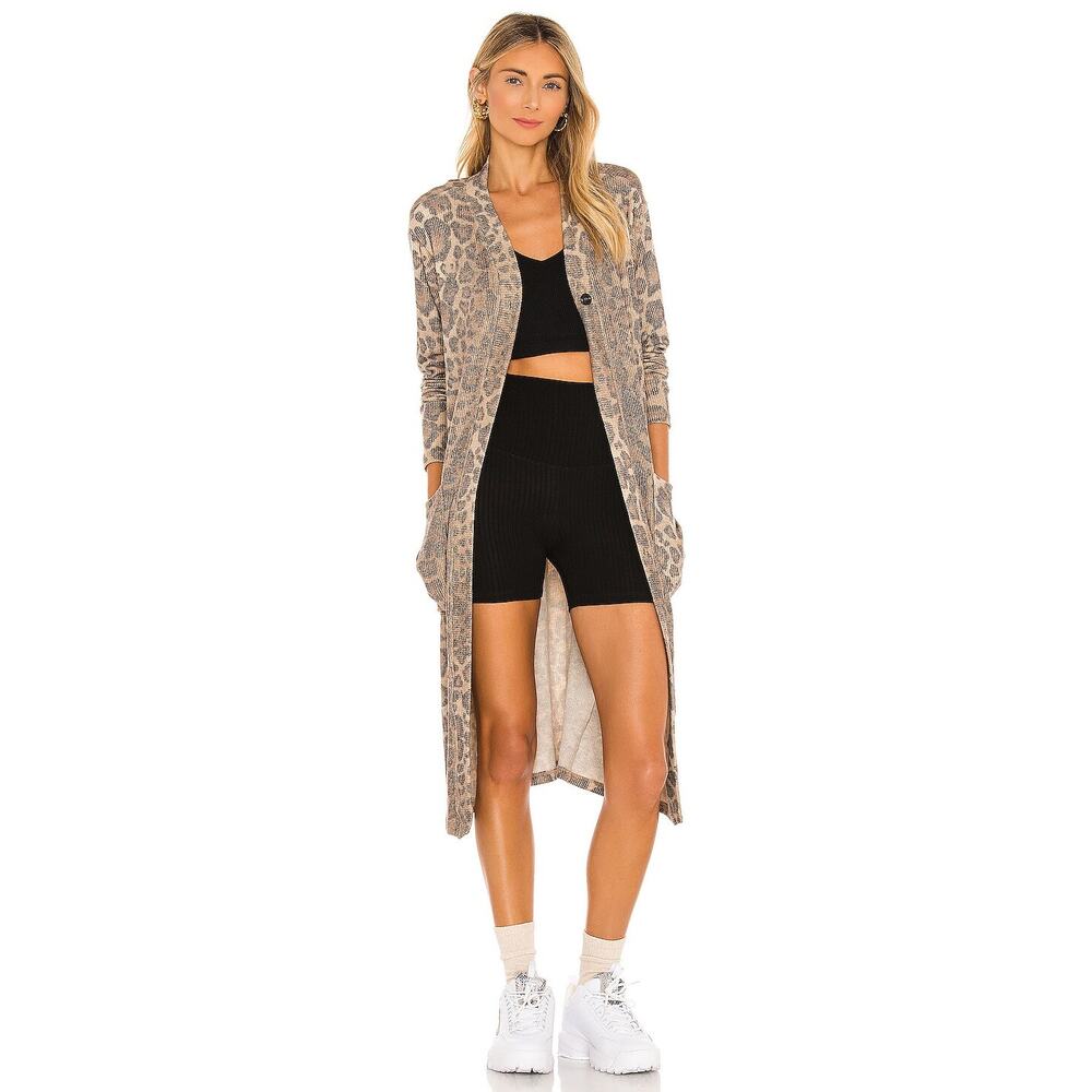 [LNA] Brown Leopard Print Kurt Longline Ribbed Knit Duster Cardigan Size Large L